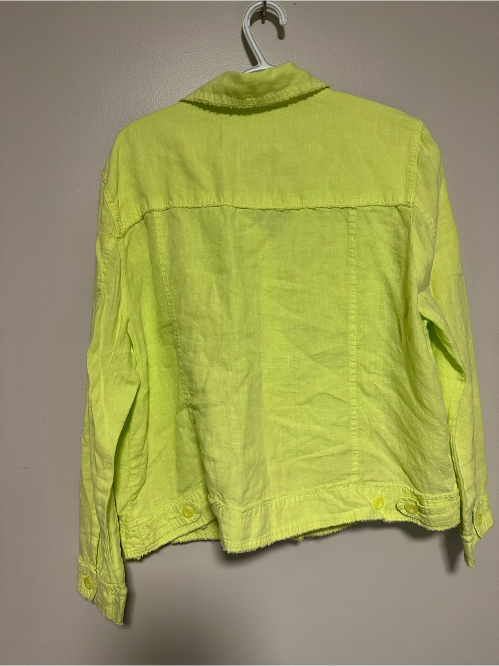 Lulu-B Neon Green 100% Linen Button-Front Jacket - Picture 3 of 11